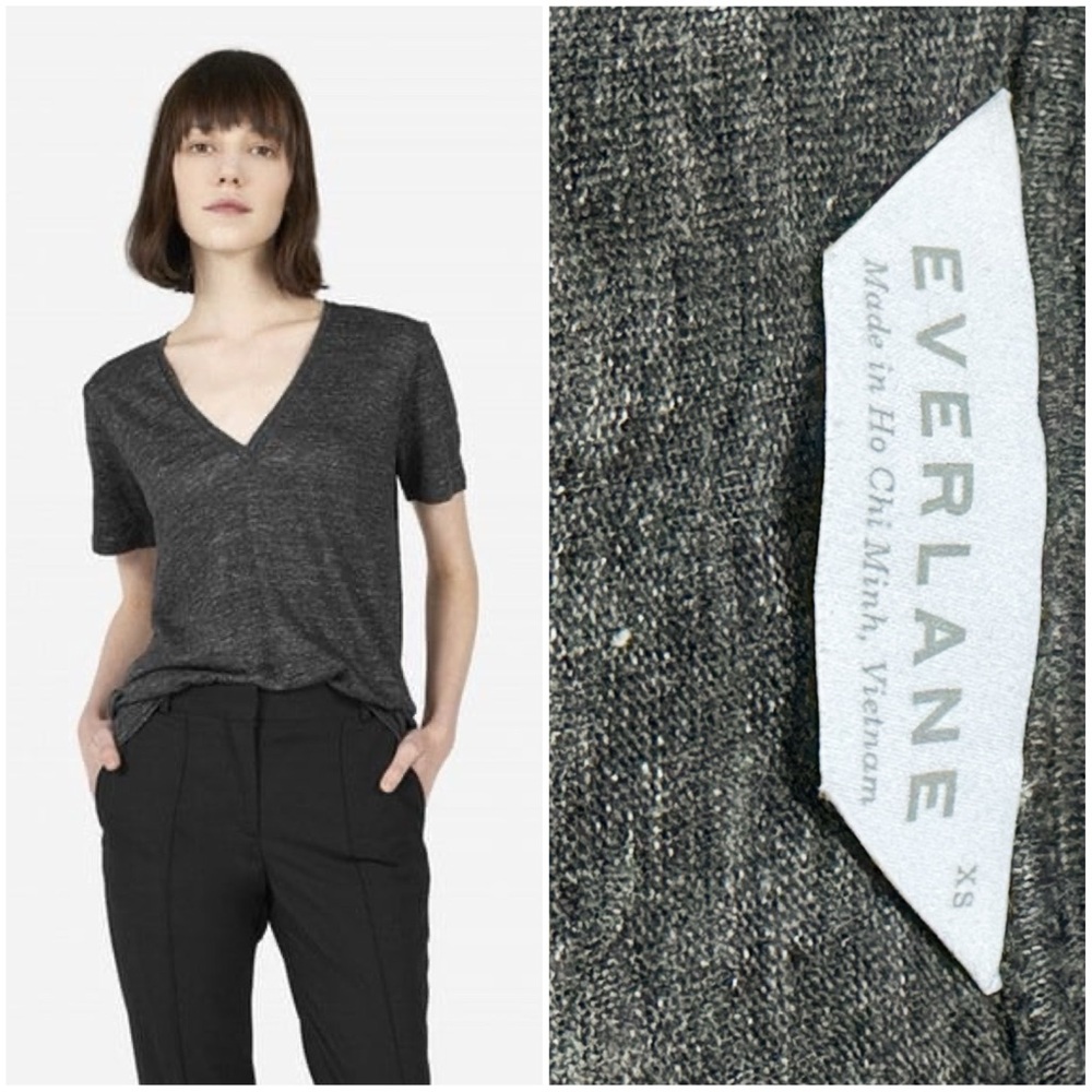 Everlane 100% Linen V-Neck Tee Charcoal Grey Relaxed Fit Short Sleeve T-Shirt